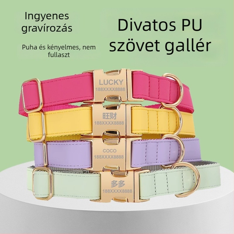 Nemzetközi kutya- és macska nyakörv lézeres személyre szabott azonosítóval, elvesztés elleni védelemmel