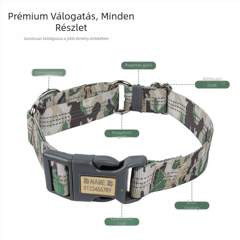 Haitu poliészter Martingale kutyanyakörv gravírozással, éjszakai fényvisszaverő és anti-lost védelem