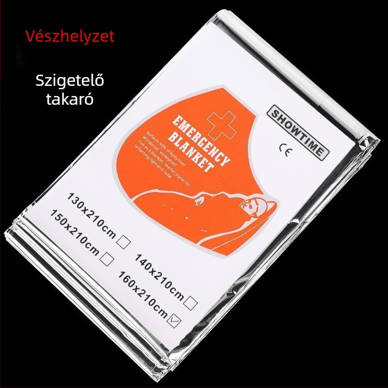 Szabadban használható sürgősségi hőtakaró alumíniumfóliával, túlélésre, hideg elleni védelem, eső- és napvédő, kempingezéshez