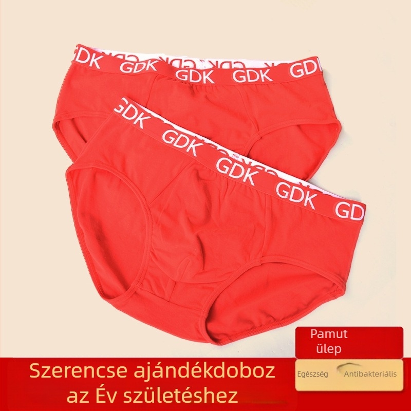 Nyúl éve: Férfi pamut alsóneműk, piros, középmagas derékor, 95% pamut