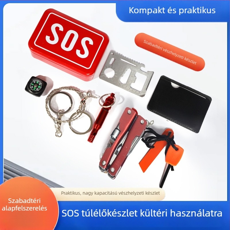 Kültéri SOS túlélődoboz készlet sürgősségi eszközökkel