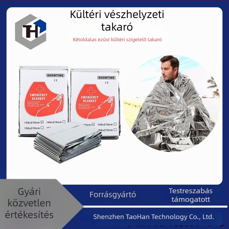 Kétszínű ezüst vészhelyzeti hővédő takaró kültéri használatra, többfunkciós túléléshez