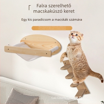 Fából készült, falra szerelhető macskakodály készlet – kombinált keret, pihenő függőágy és lépcső rendszer