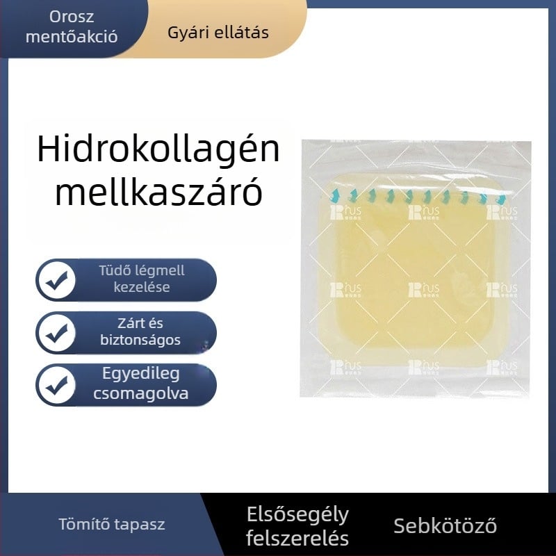 Prius mellkasi záró tapasz, átlátszó hidrokolloid kötszer, négyzet alakú, 15 cm × 15 cm, pneumothorax-záró tapasz