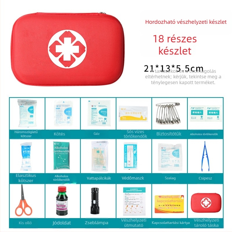 18 részes autós vészhelyzeti elsősegély-készlet, hordozható EVA túlélőkészlet kültéri biztonsághoz