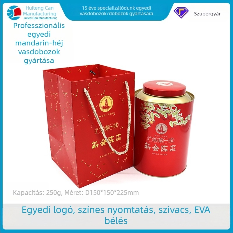 Egyedi kerek teásdoboza, fémes tömítéssel, nagy méretű luxus teás ajándékdoboza