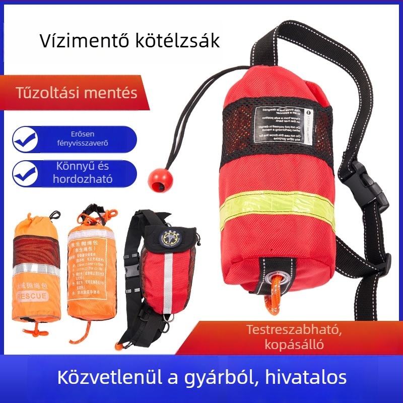 Fluoreszcens dobókötél-táska vízi mentéshez, lebegő és reflexiós kötéltáska
