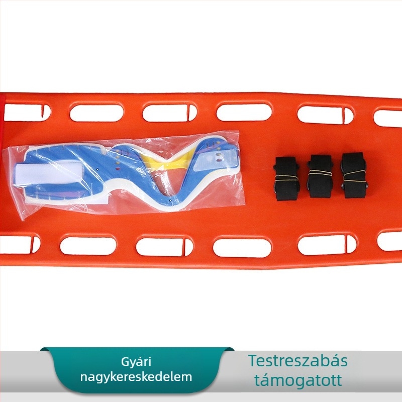Úszó vízimentő hordágy gerinclemezzel, fej immobilizálóval és nyaki merevítővel
