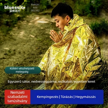 Blue Sail Vészhelyzeti takaró szabadtéri mentésekhez, hordozható, napvédelmi és szigetelési funkcióval