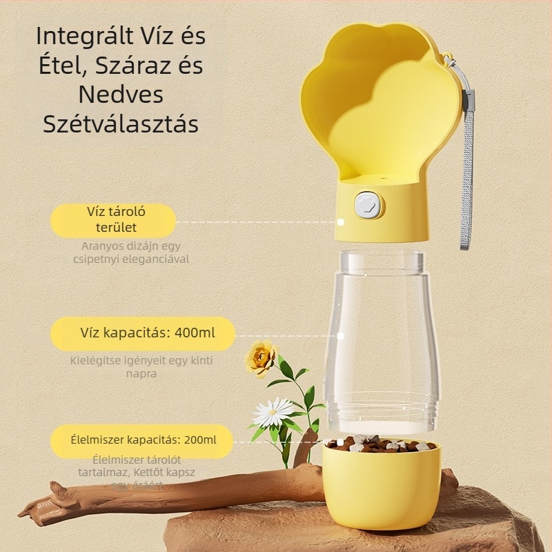 Hordozható kisállat vízpalack kutyáknak és macskáknak beépített ivókanállal
