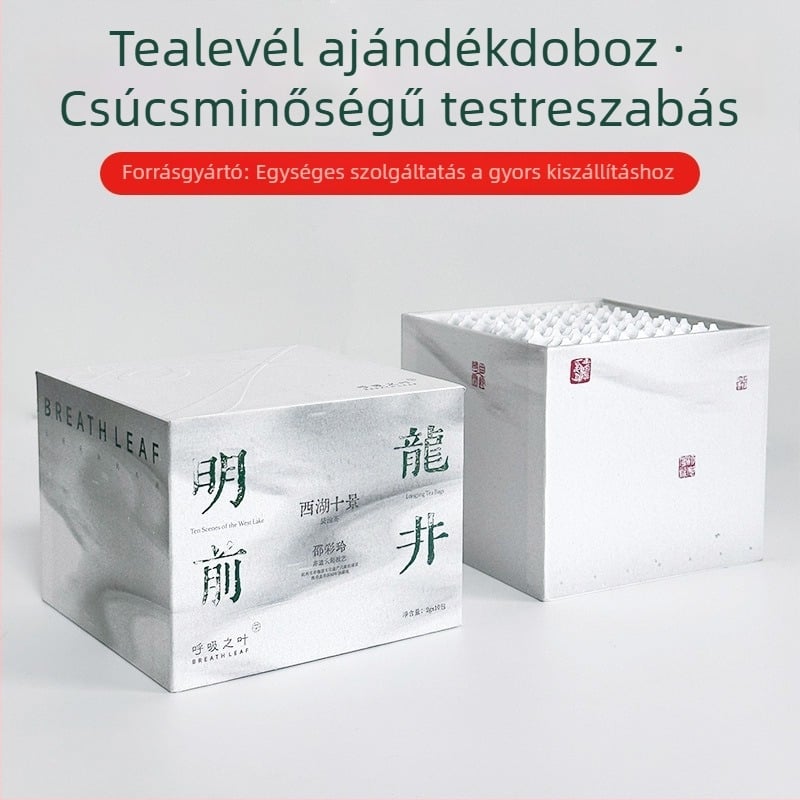 Két részes teás ajándékdoboz személyre szabható logóval és UV felülettel, prémium új kínai stílus, szalma illatú papír