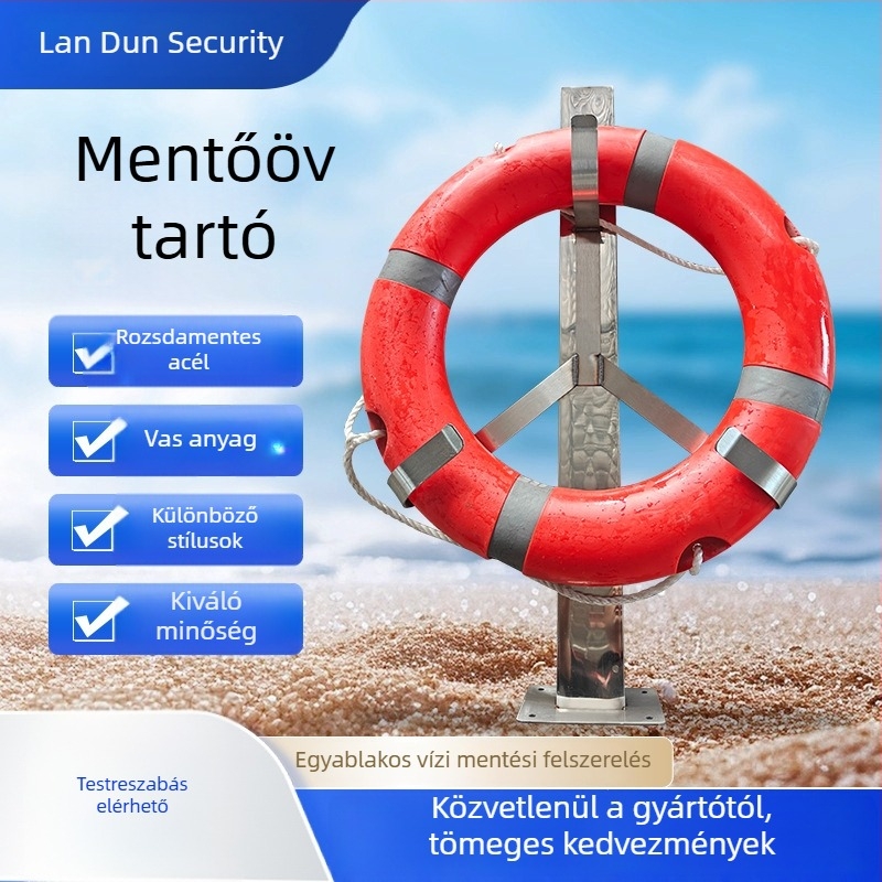 Személyre szabható 201/304 rozsdamentes acél mentőgyűrű tartó, tengeri felhasználásra — merev rögzítőoszlop