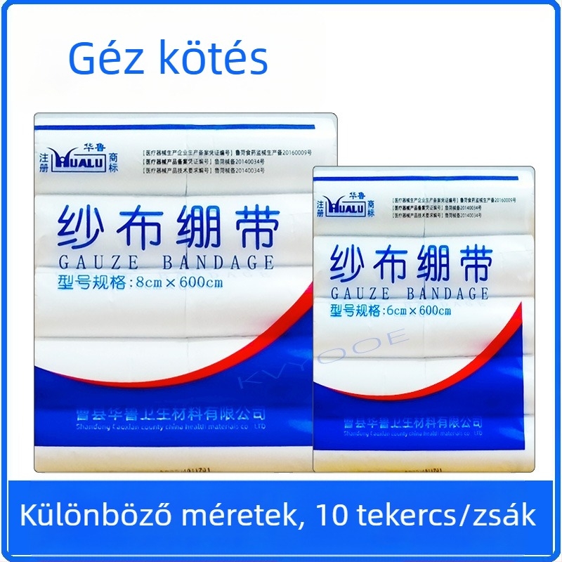 Gézszalag tekercs 4,8×6/6×6/8×6/10×600 cm, fehér, egyszer használatos, orvosi és otthoni használatra