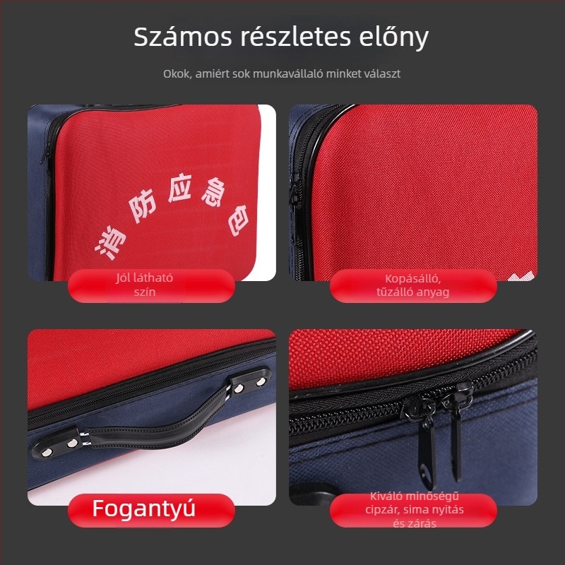 Tűzvédelmi vészhelyzeti készlet mentő táskával és tároló dobozzal