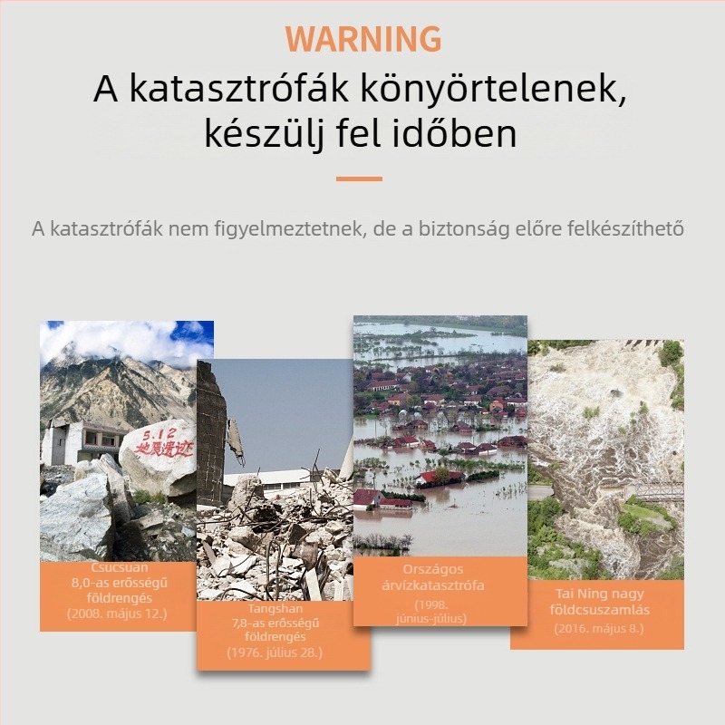 Többfunkciós kézi tekercs zseblámpa, öngeneráló energia, katasztrófa-riasztó rádióval és vészvilágítással