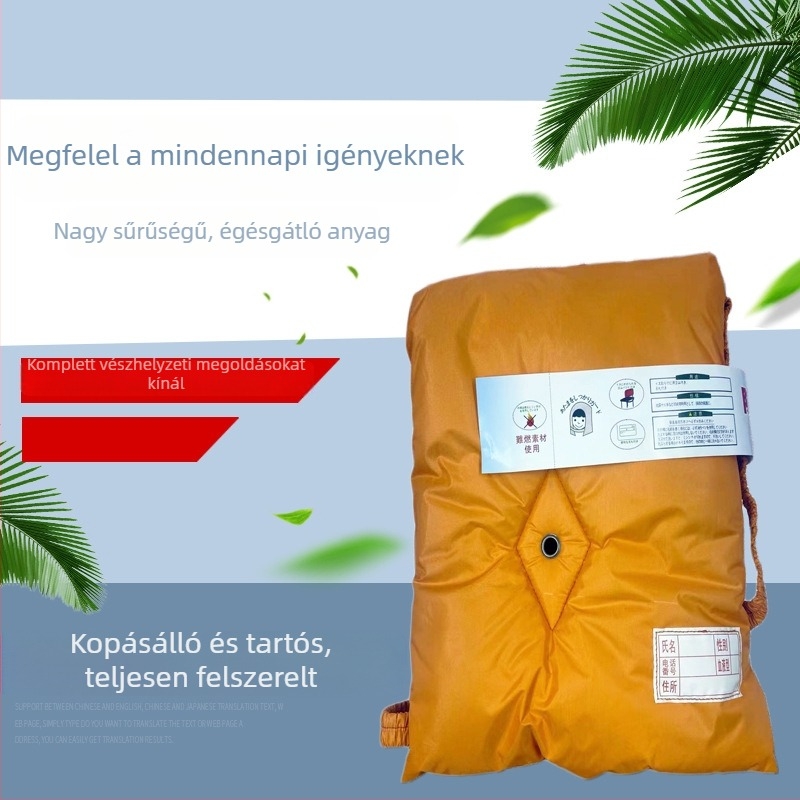 Tűzálló fejvédő kapucni, katasztrófavédelmi és földrengés elleni védelem