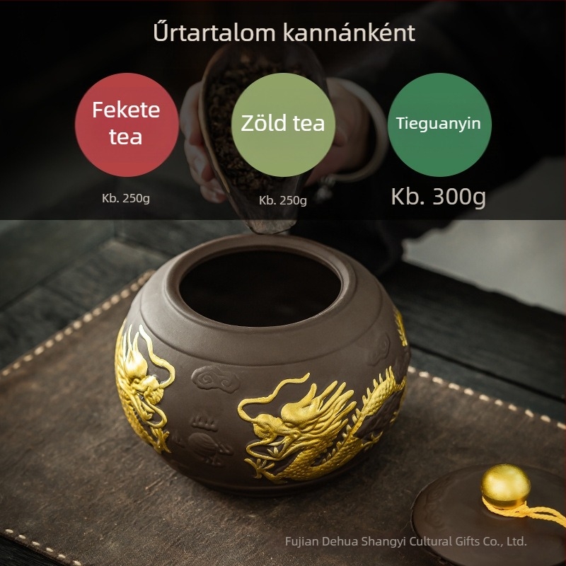 2025 Nagy kapacitású lila agyag teás tároló, zárható, nedvességálló, Pu'er kínai stílusú