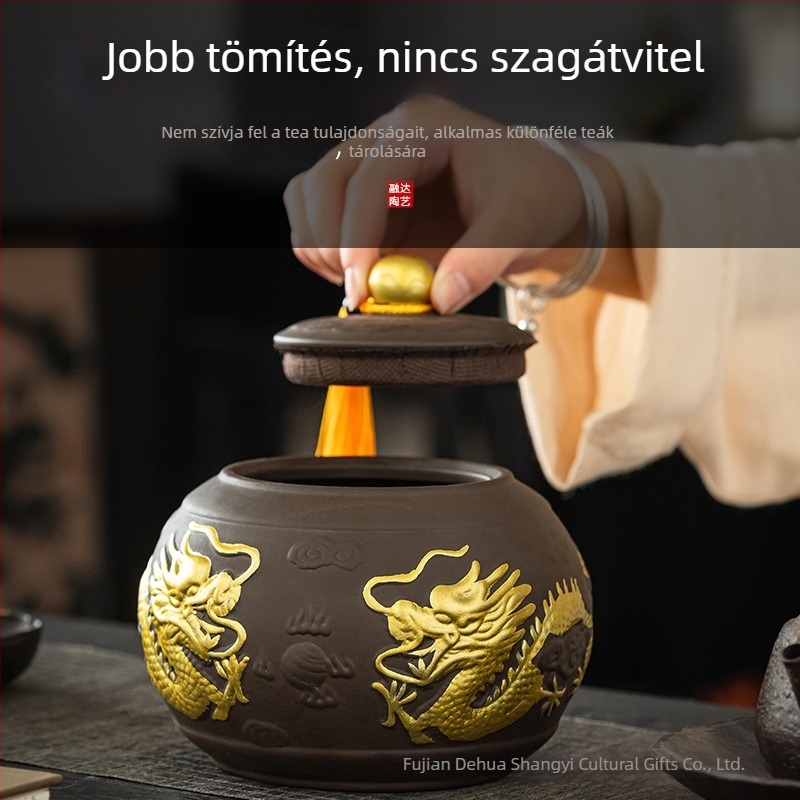 2025 Nagy kapacitású lila agyag teás tároló, zárható, nedvességálló, Pu'er kínai stílusú
