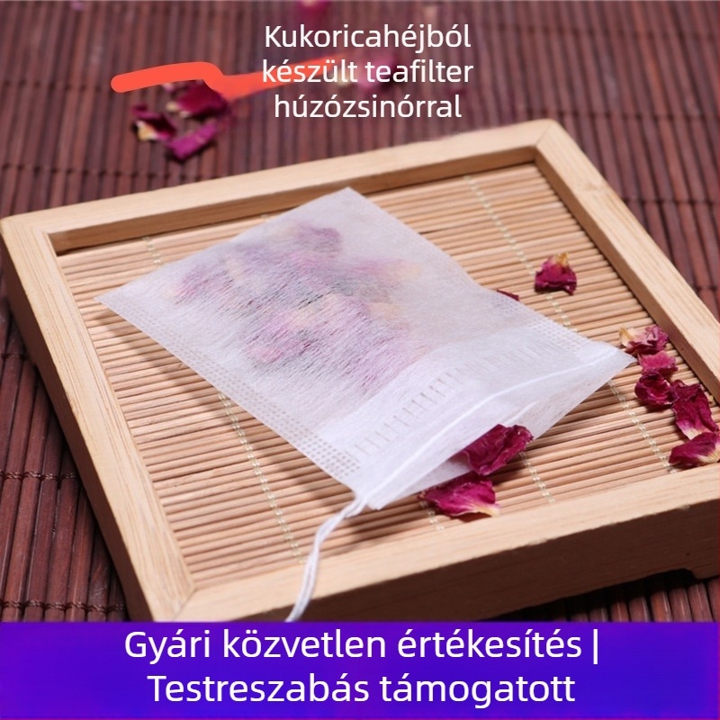 PLA kukorica rostból készült teafilter zacskók, egyszer használatos szűrőzacskók tealevelekhez, fűszerekhez és gyógynövényekhez, maradék szűrőzacskók, kis csomagolás