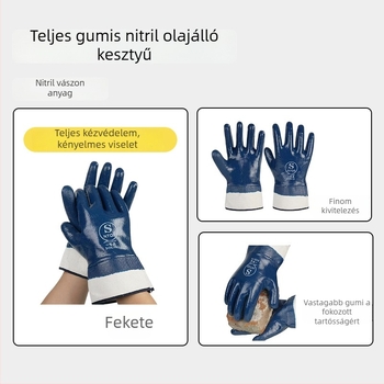 Nitril bevonatú munkakesztyű pamut béléssel, olaj- és vegyszerálló, vízálló, gumiborítású vászon
