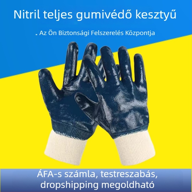 Nitril bevonatú munkakesztyű pamut béléssel, olaj- és vegyszerálló, vízálló, gumiborítású vászon