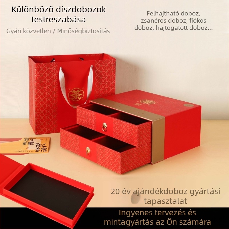 Prémium teás ajándékdoboz, egyedi tervezésű, téglalap alakú kézben tartható doboz, két részes csomagolás, lila arany fólia nyomással