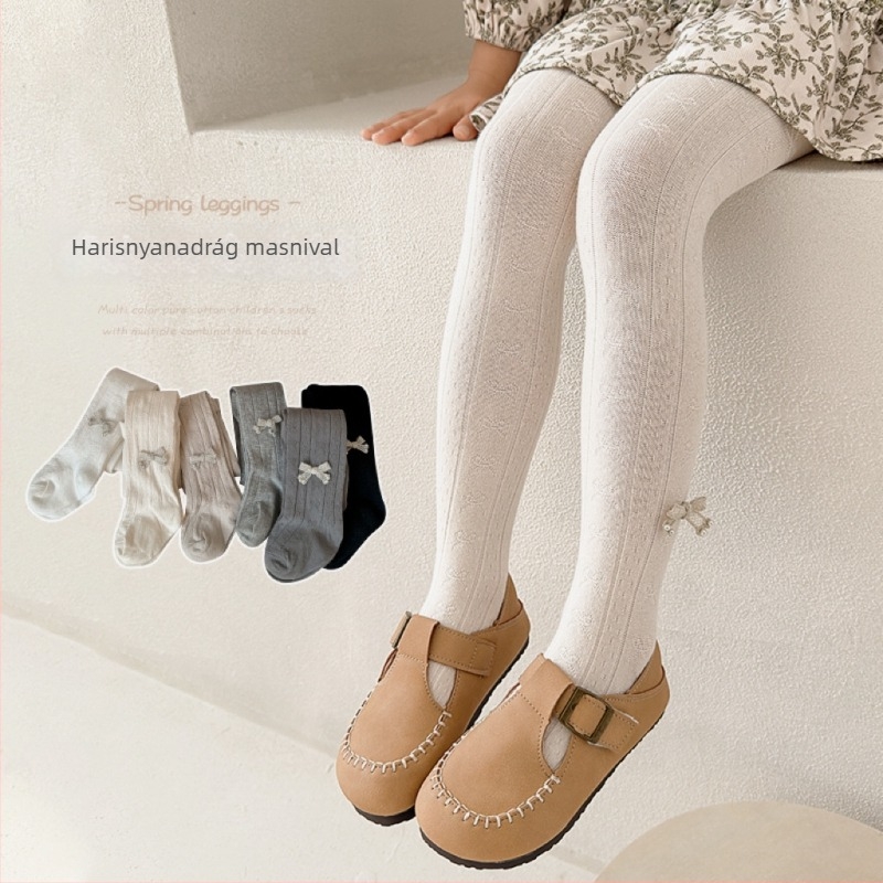 Új tavaszi leggings lányoknak, vékony, masnis díszítéssel, egyszínű gyerekeknek