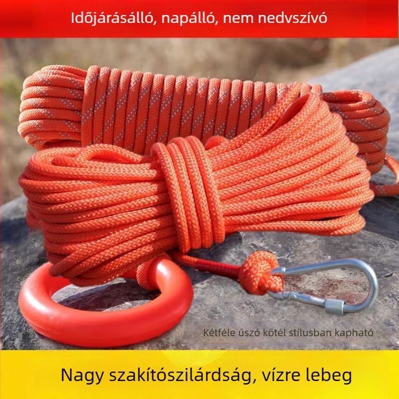 Szabadban használható mentőkötele, fényvisszaverő, felszínre úszó kötél merülésekhez és uszodákhoz, 6 mm-es kötél egy karabínerrel