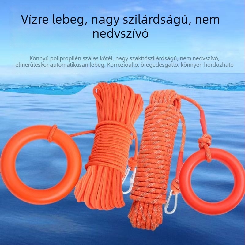 Szabadban használható mentőkötele, fényvisszaverő, felszínre úszó kötél merülésekhez és uszodákhoz, 6 mm-es kötél egy karabínerrel