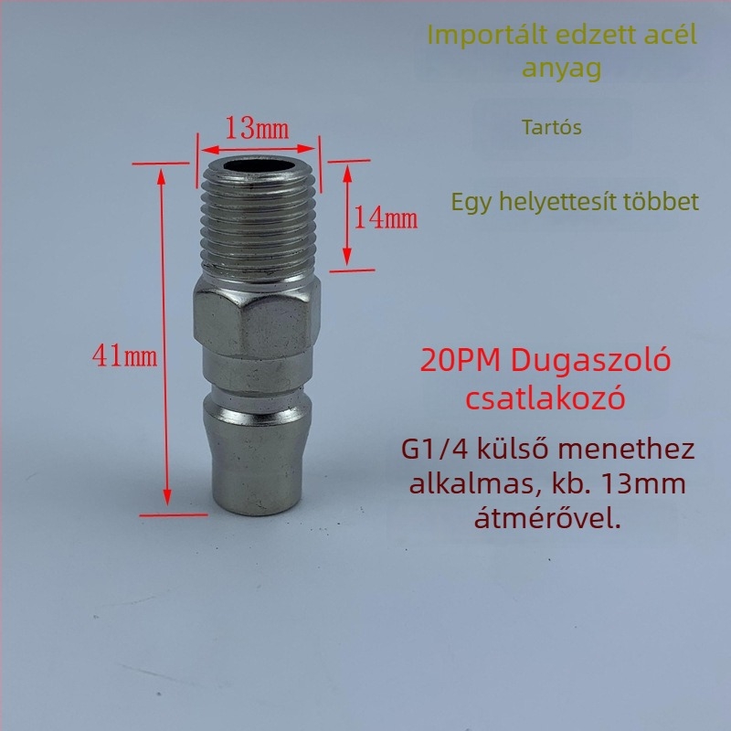 Kiváló minőségű fekete-arany acélból készült pneumatikus gyorscsatlakozó, megerősített gyorsdugóval, kis légfúvópisztoly a por fújásához, külső menetes férfi végződés 20PM