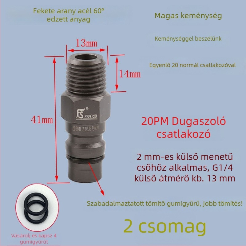 Kiváló minőségű fekete-arany acélból készült pneumatikus gyorscsatlakozó, megerősített gyorsdugóval, kis légfúvópisztoly a por fújásához, külső menetes férfi végződés 20PM