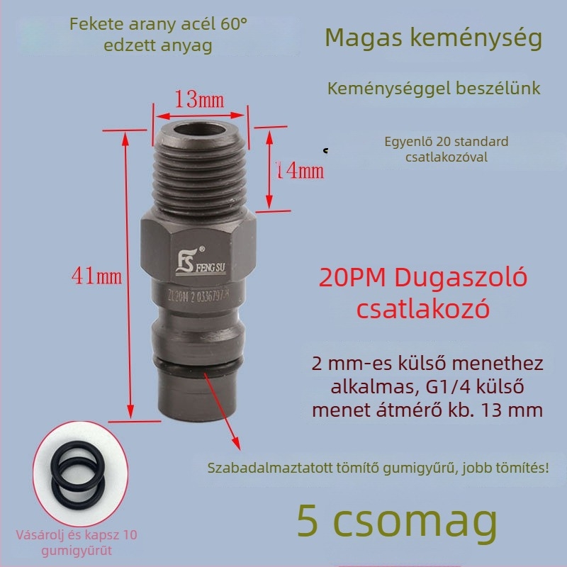 Kiváló minőségű fekete-arany acélból készült pneumatikus gyorscsatlakozó, megerősített gyorsdugóval, kis légfúvópisztoly a por fújásához, külső menetes férfi végződés 20PM