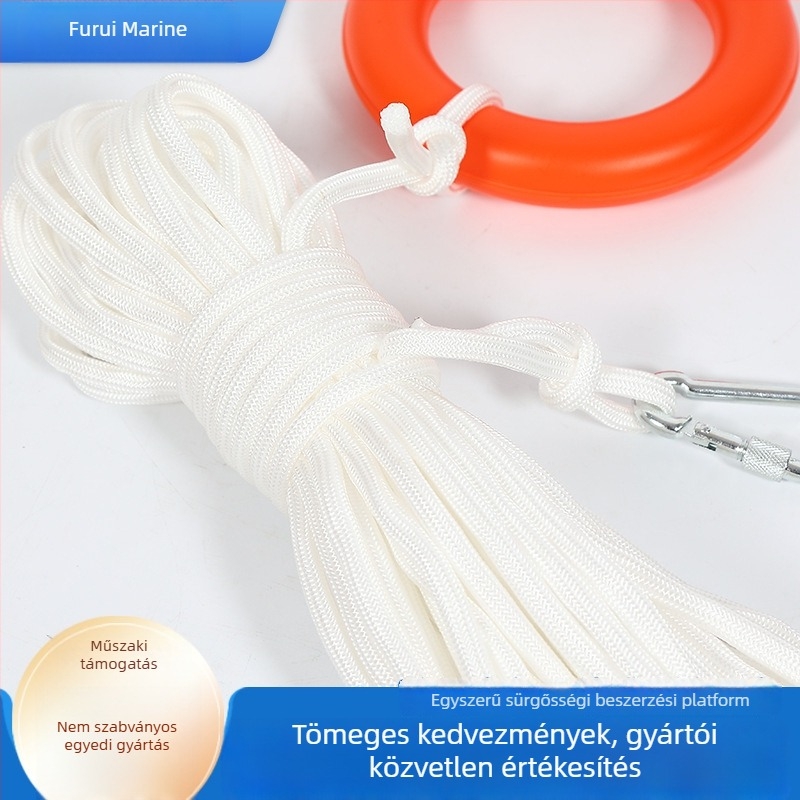 Úszó mentő kötél készlet, 8 mm, 30 m, gyűrűvel és csattal