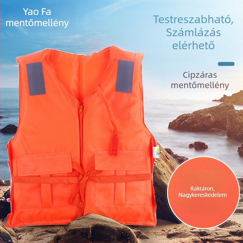 Felnőtt cipzáras mentőmellény raftinghoz, kültéri önmentéshez, síppal.