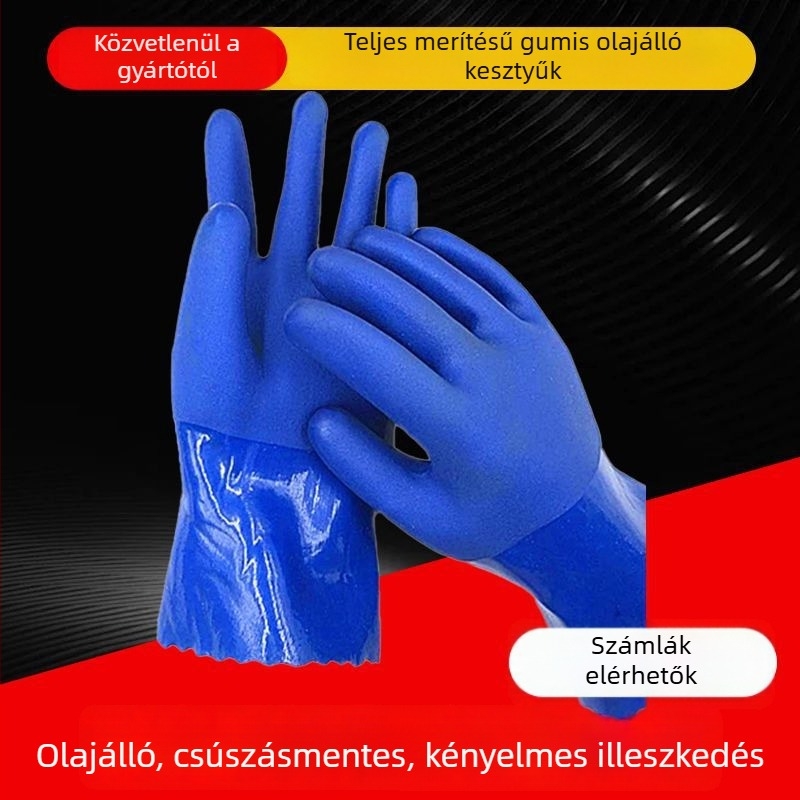 Teljesen bemártott gumikesztyűk granulátumos csúszásmentes felülettel, olajálló, vastagabb kivitel, ipari használatra, matt felület