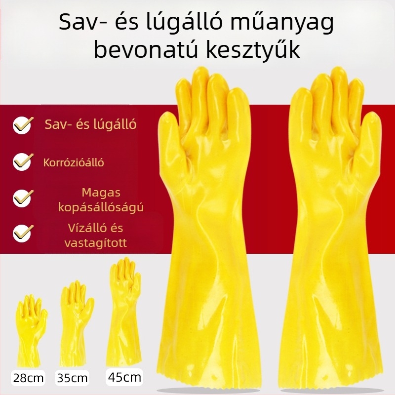 Mártott műanyag gumikesztyűk pamut bélésben, vegyi ellenálló, olajálló, sav- és bázis-ellenálló, ipari munkához