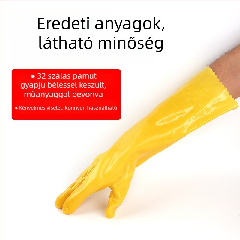 Mártott műanyag gumikesztyűk pamut bélésben, vegyi ellenálló, olajálló, sav- és bázis-ellenálló, ipari munkához