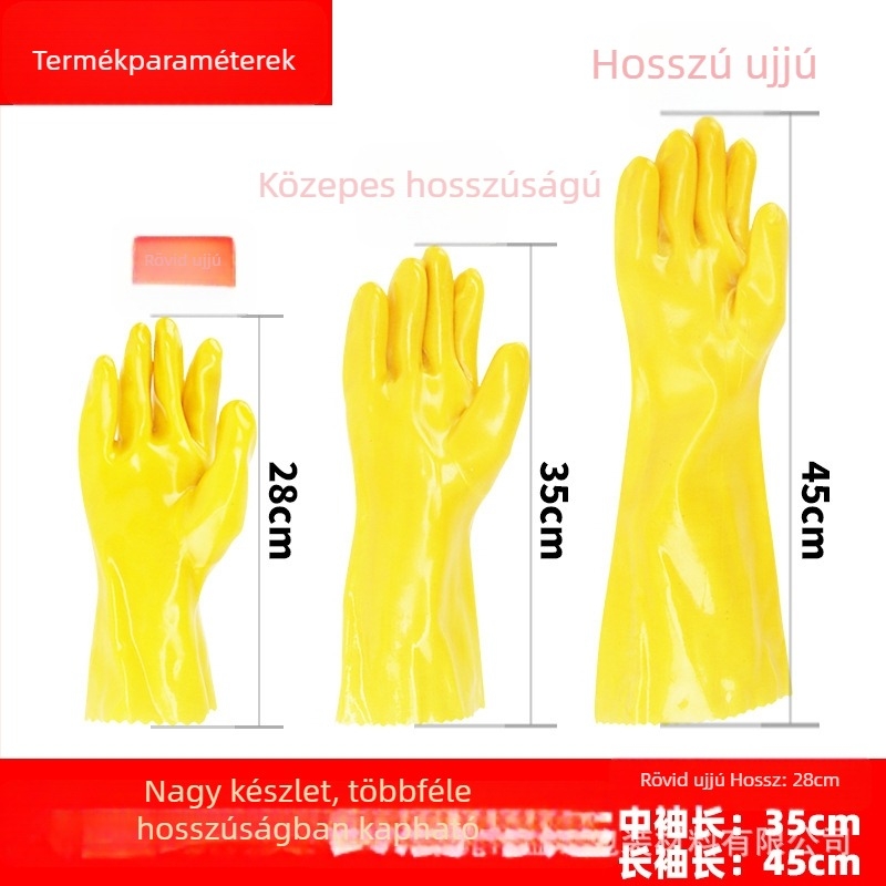 Mártott műanyag gumikesztyűk pamut bélésben, vegyi ellenálló, olajálló, sav- és bázis-ellenálló, ipari munkához