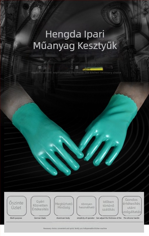 Evergrande vulkanizált gumi PVC bevonatú kesztyű, sav- és lúgálló, kopásálló, munkavédelmi kesztyű