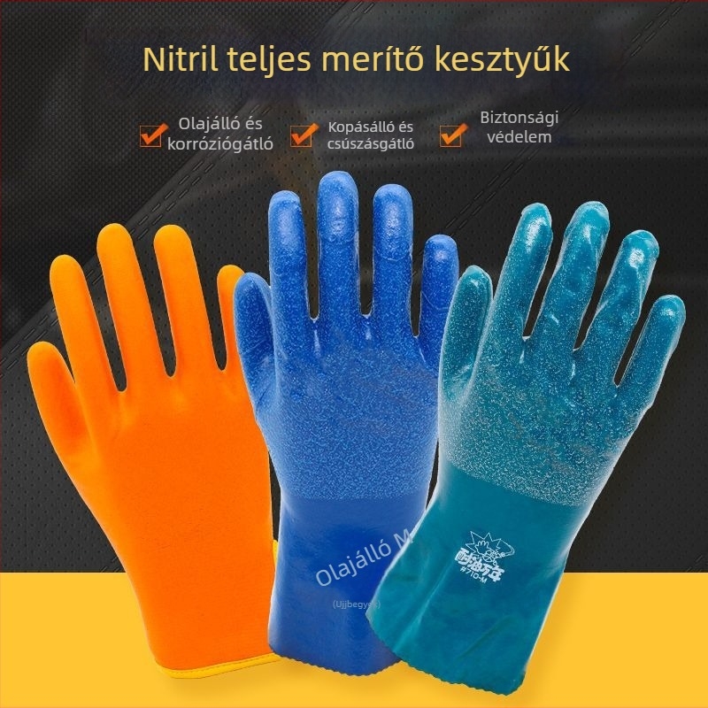 Nitril olaj- és vízálló védőkesztyűk kémiai munkákhoz – kopásállóak, csúszásmentesek, sav- és bázisellenállóak, megnövelt vastagságú