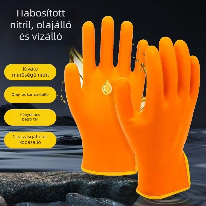 Nitril olaj- és vízálló védőkesztyűk kémiai munkákhoz – kopásállóak, csúszásmentesek, sav- és bázisellenállóak, megnövelt vastagságú