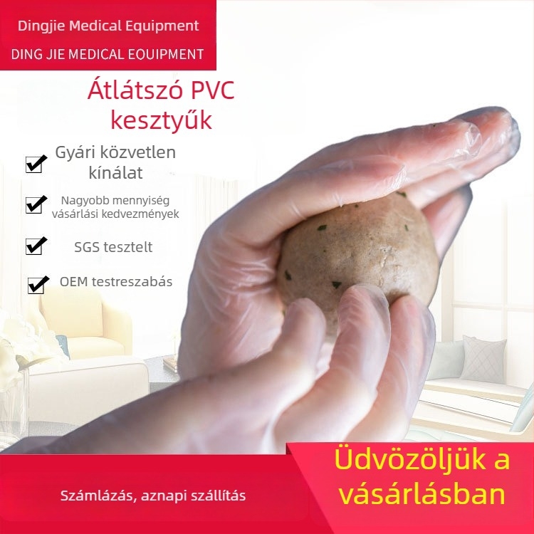 Egyszer használatos, átlátszó PVC kesztyűk, pormentesek, otthoni konyhai használatra, védő kesztyűk.