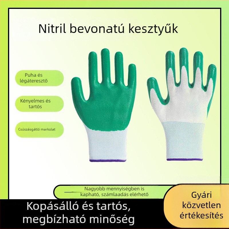 Kék nitril bevont munkakesztyűk vegyi védelemmel, munkavédelmi kesztyűk, 13-gauge nylon és fehér fonal