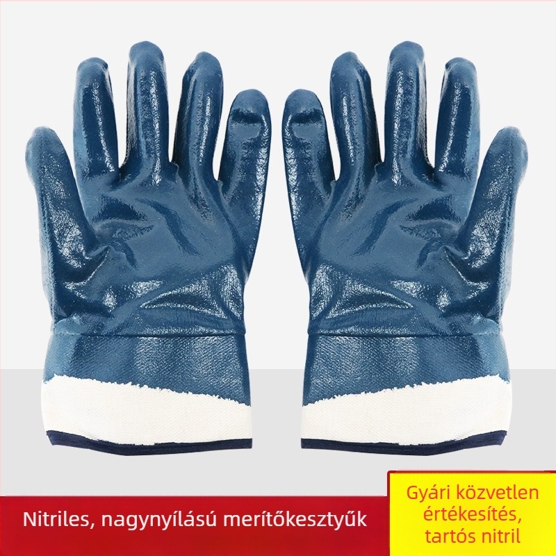 Kék nitril kesztyűk, nagy méret, olajálló, kopásálló, csúszásmentes védő kesztyűk