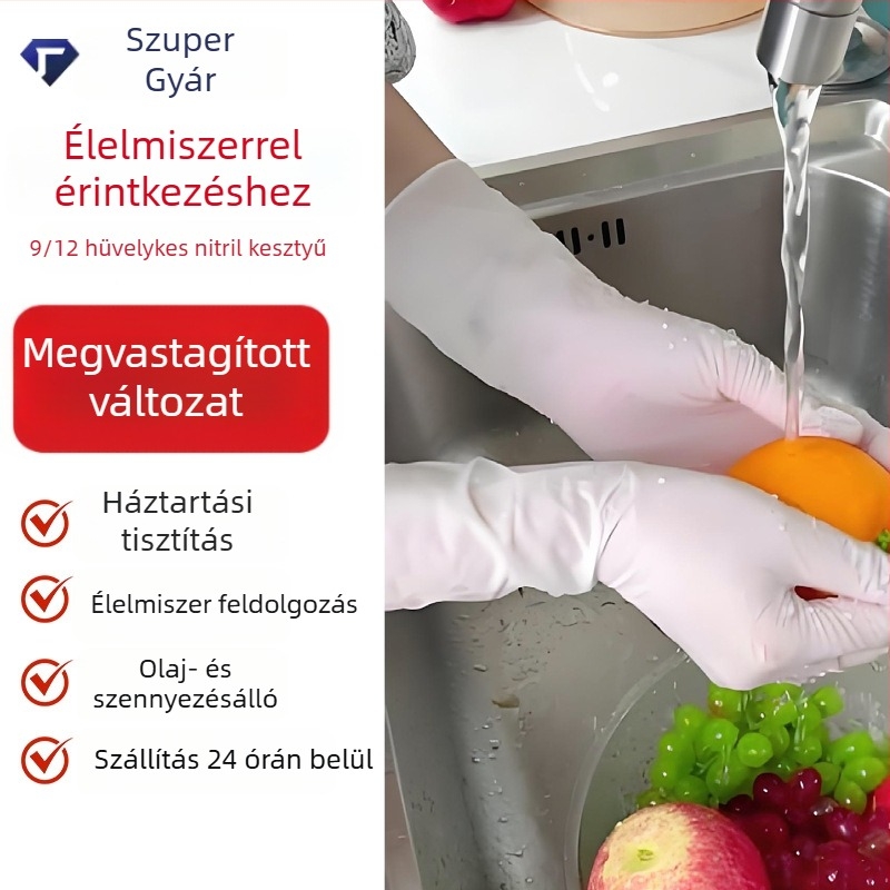 Zhonghongming egyszer használatos nitril kesztyűk, olajállóak, élelmiszer-feldolgozásra és háztartási tisztításhoz, 9–12 hüvelyk