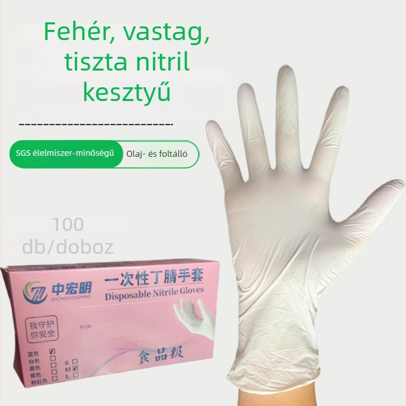 Zhonghongming egyszer használatos nitril kesztyűk, olajállóak, élelmiszer-feldolgozásra és háztartási tisztításhoz, 9–12 hüvelyk