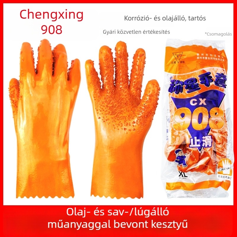 Chengxing 908 Beágyazott PVC ipari kesztyű, csúszásmentes fogással, olajálló, kopásálló, sav- és bázisálló, pamutgyapottal bélelt