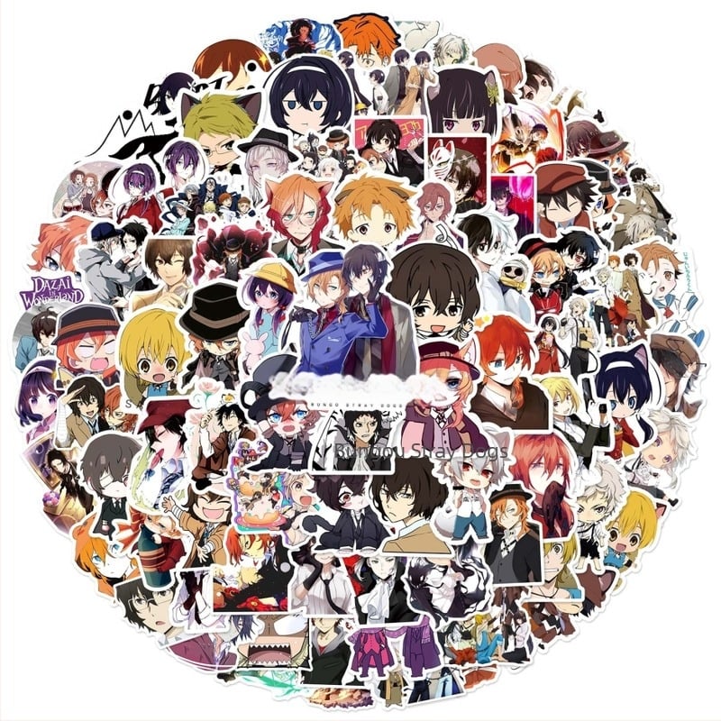 100 darab Bungo Stray Dogs graffiti matricák – vízálló PVC matricák poggyászhoz, noteszhez, gördeszkához és sisakhoz