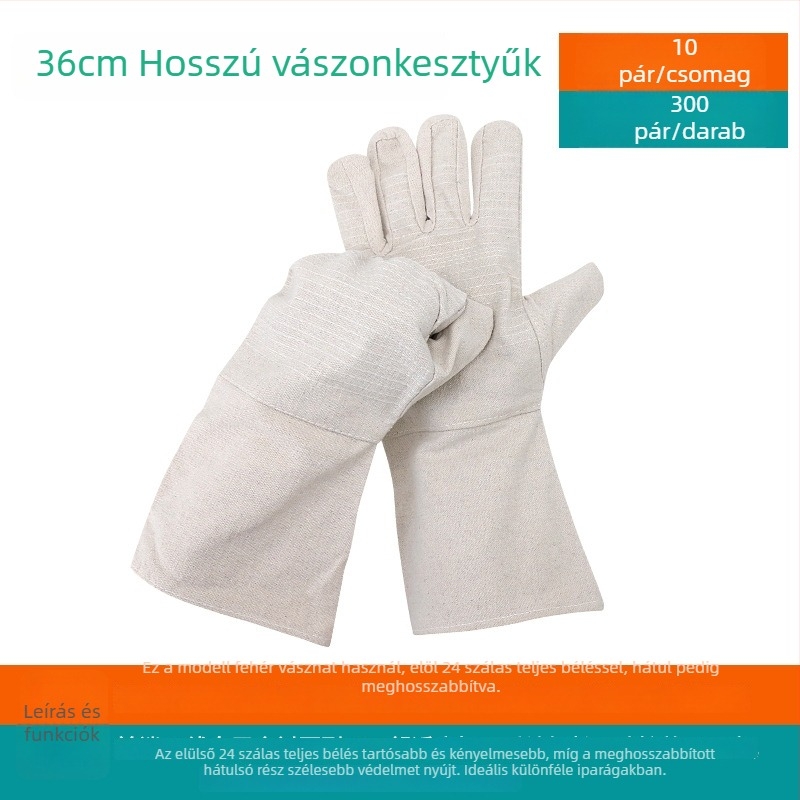 Védő vászon kesztyűk, hosszú kivitel, dupla szigetelés, fehér páncélszövet, 24 szálas erősítés