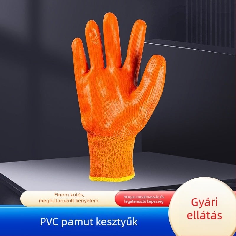 PVC kesztyű pamut béleléssel, vízálló és olajálló, vegyi ellenálló munkavédelmi kesztyűk építéshez.